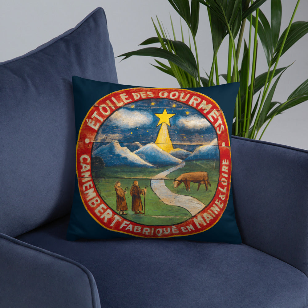 Christmas Star Throw Pillow on Blue 18 x 18