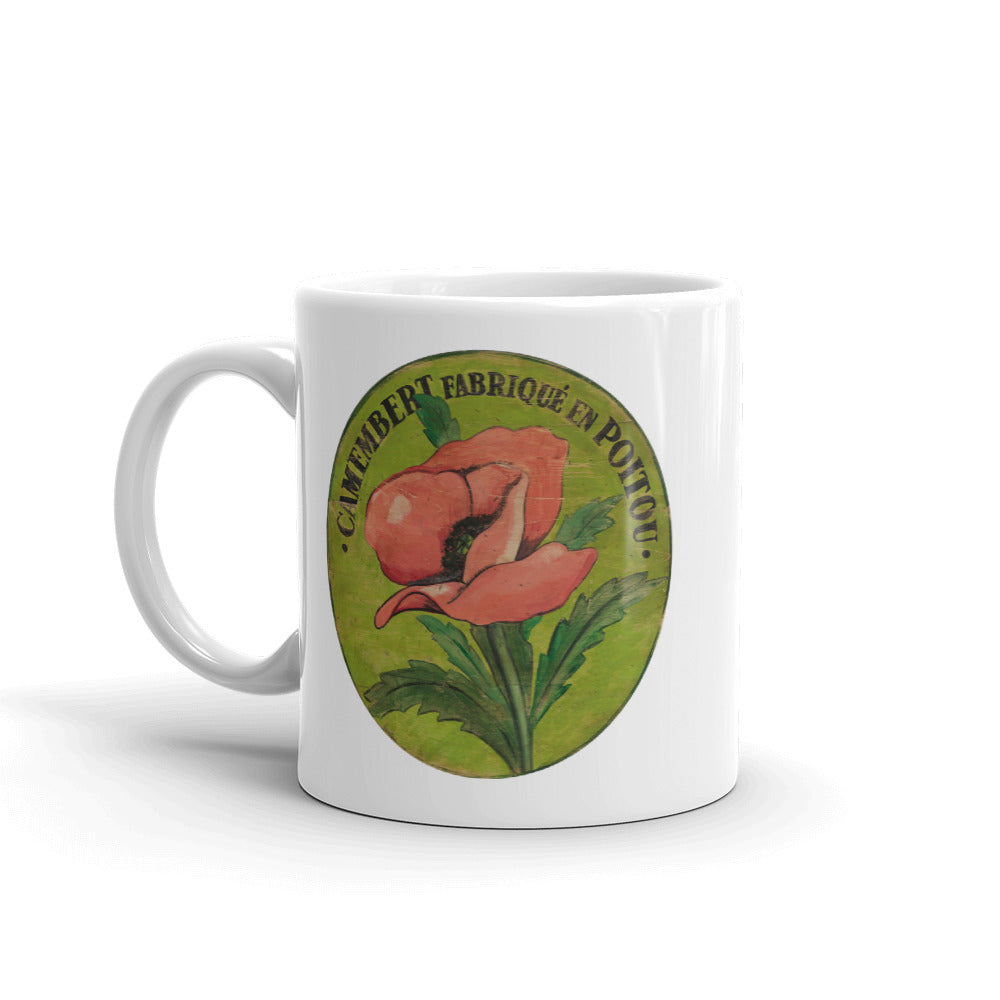 Pink Poppy on green White Glossy Mug