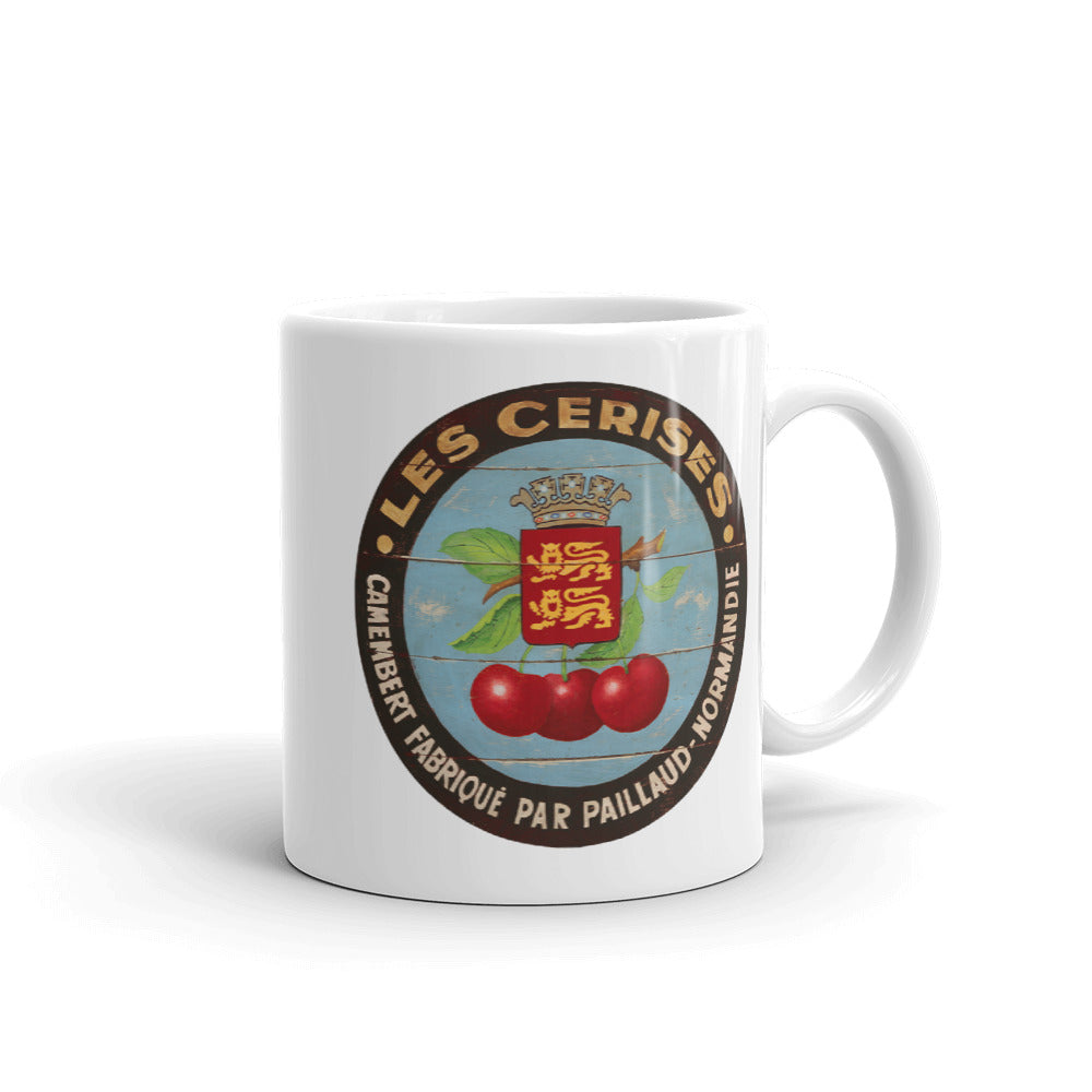 Red Cherries with Black Border White Glossy Mug