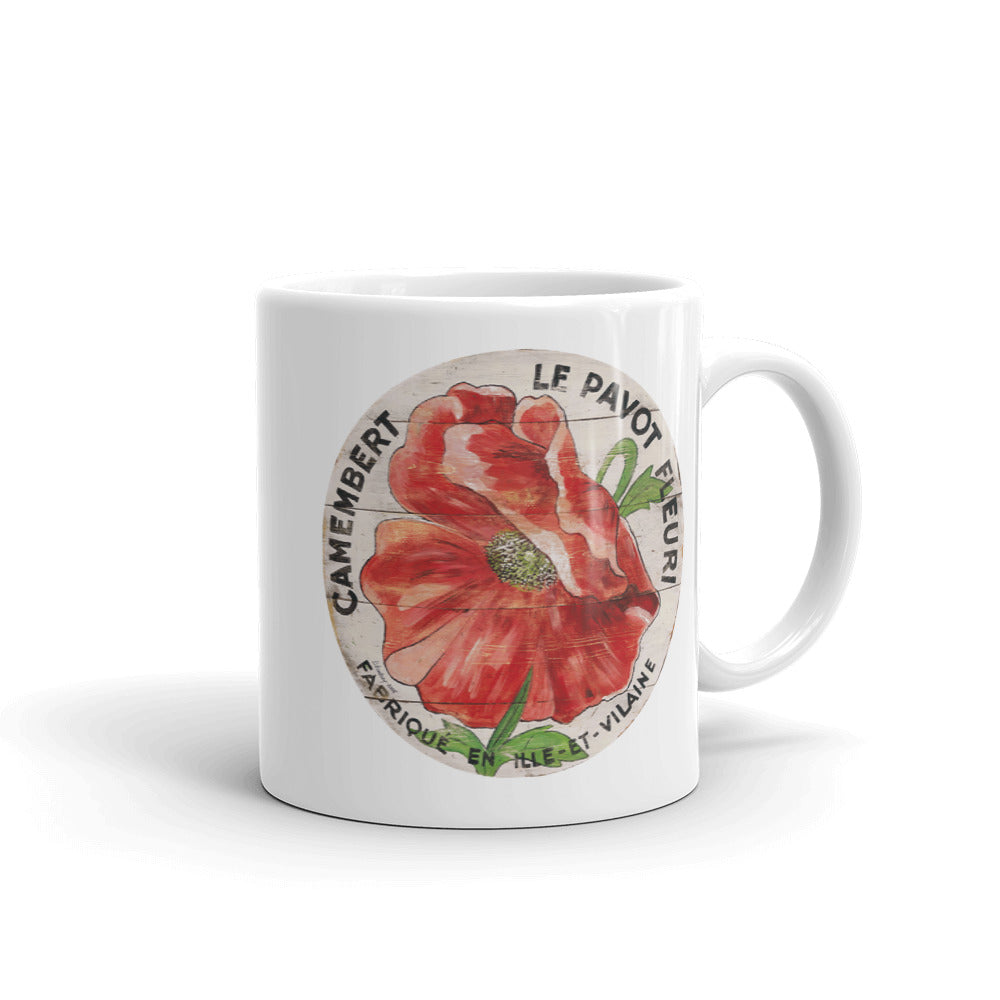 Red Poppy on Cream White Glossy Mug