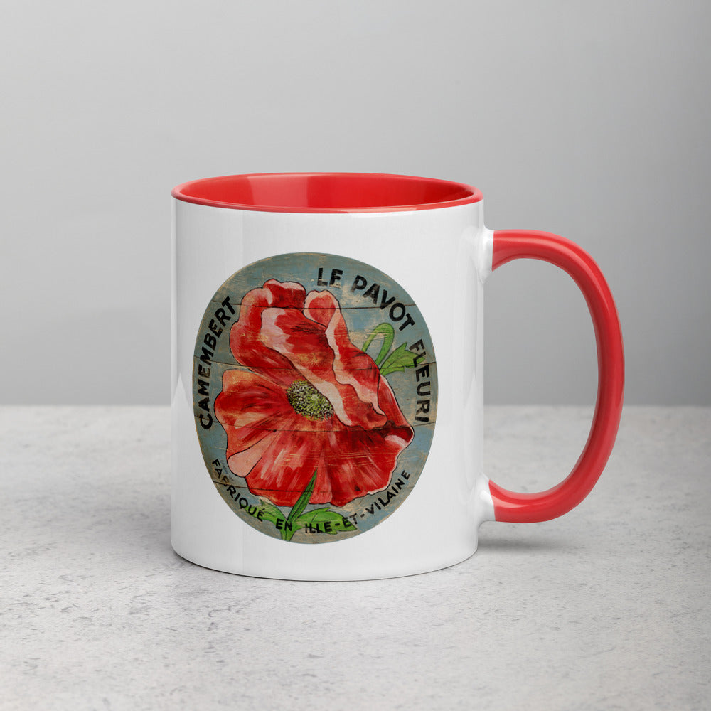 Red Poppy on blue Mug with Color Inside