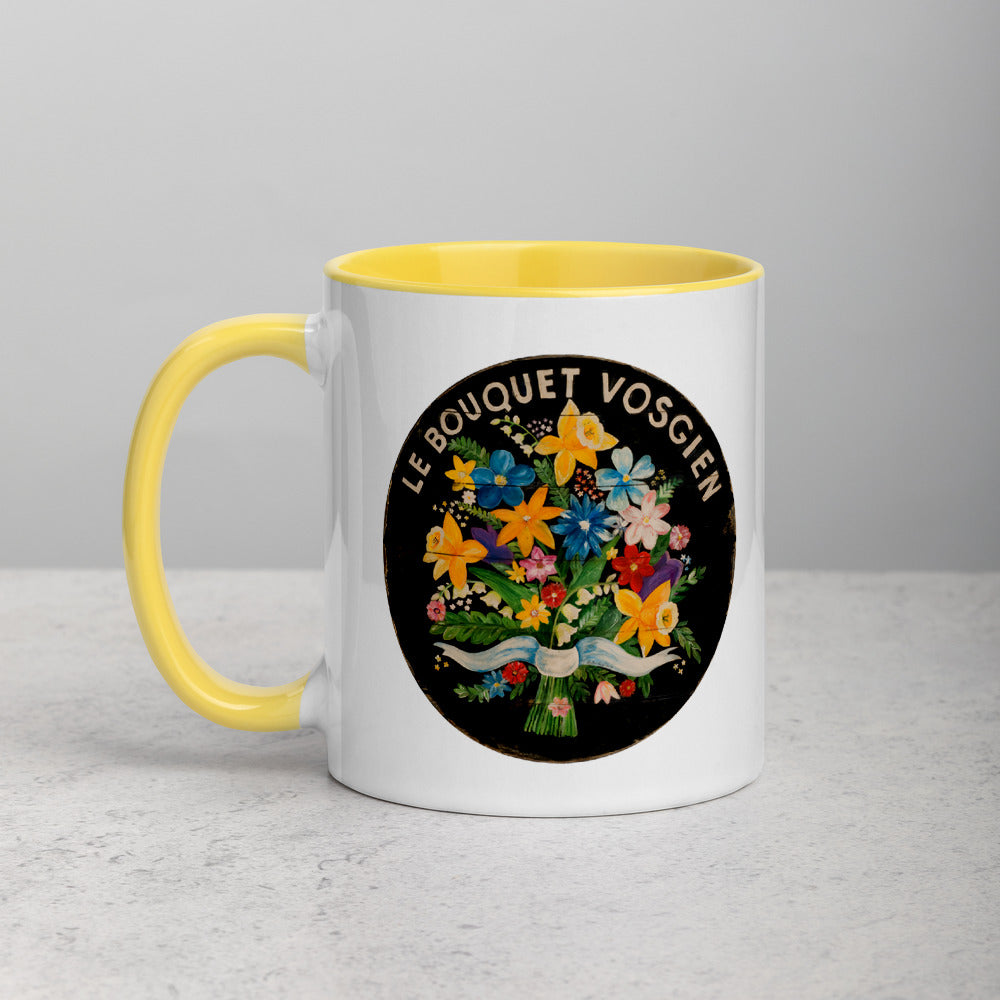 Bouquet of Flowers on Black Mug with Color Inside