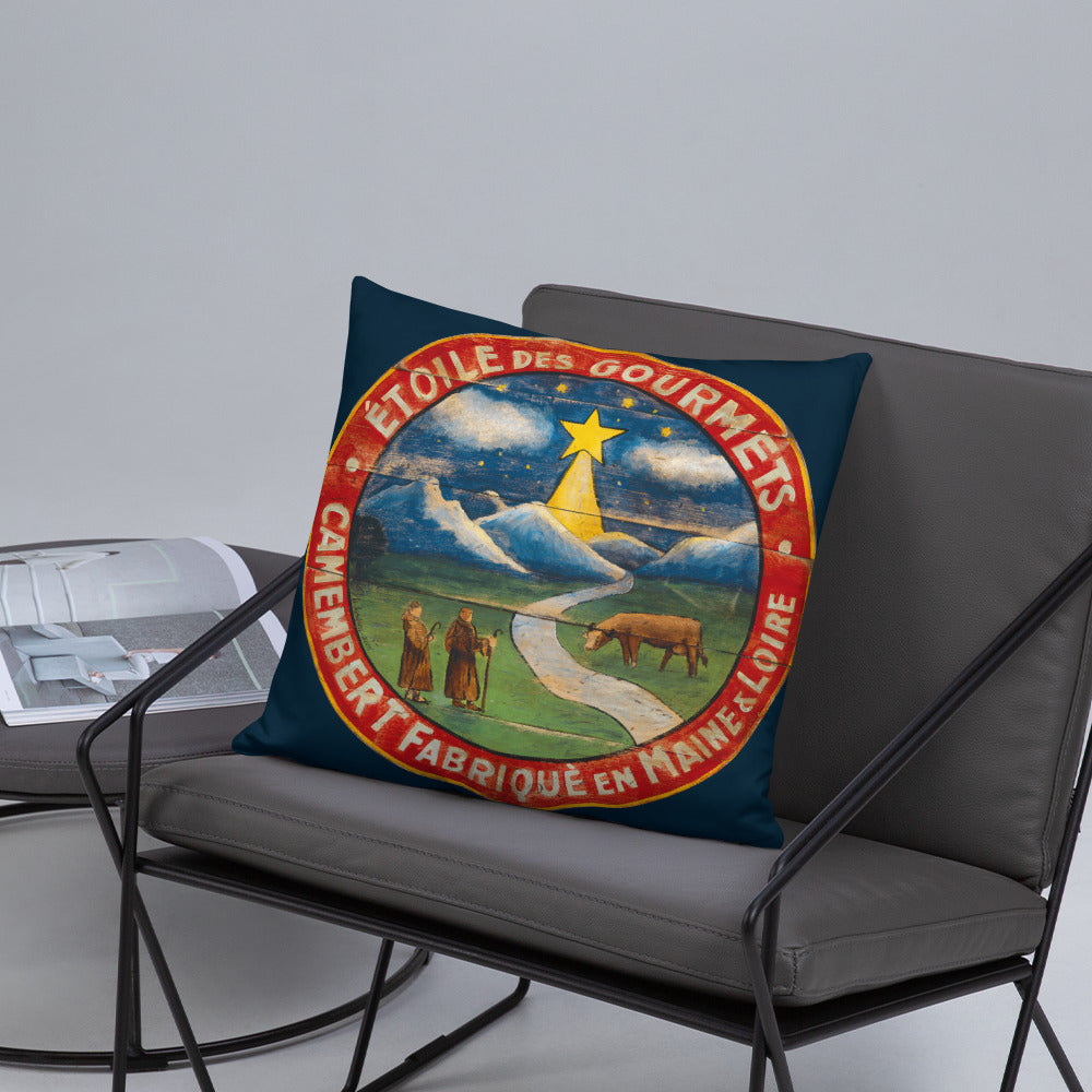 Christmas Star Throw Pillow on Blue 18 x 18