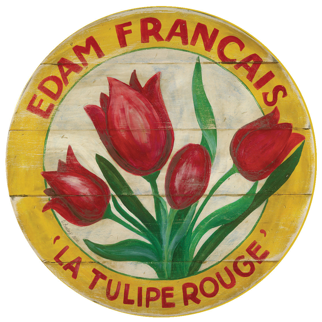 Red Tulip with Yellow border 15" or 23" Wall Art or Lazy Susan