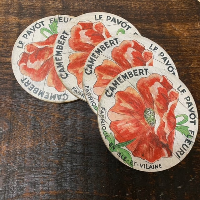 Red Poppy on cream background Coasters (set of 4)