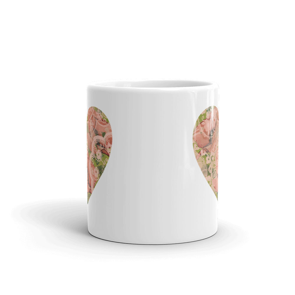Heart Mug with our Pink and Green Poppy Art