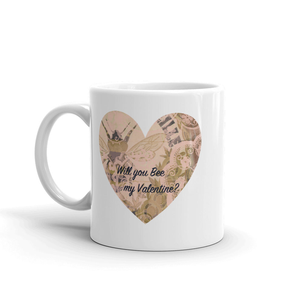 Heart Mug with Bee My Valentine Art