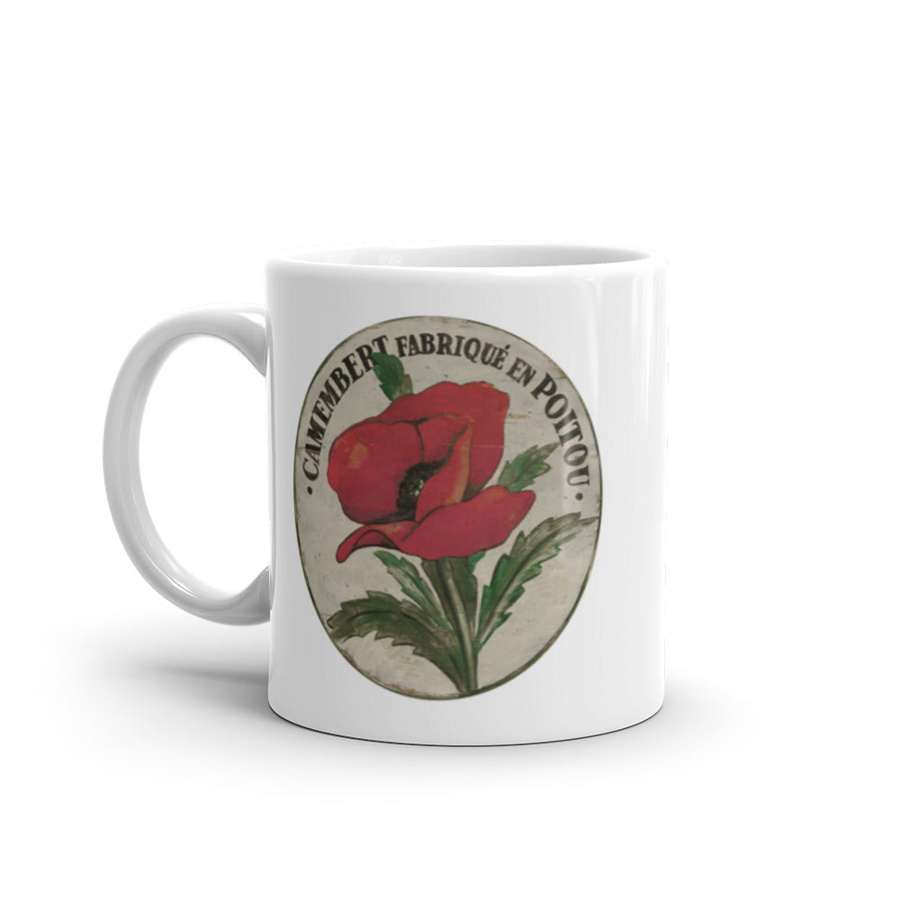 Red Poppy Stem White Glossy Mug
