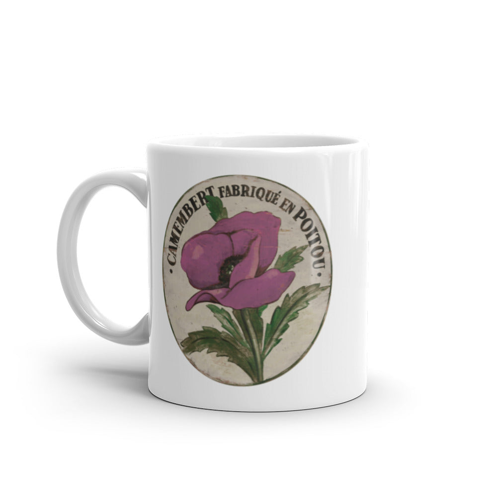 Plum Poppy Stem White Glossy Mug