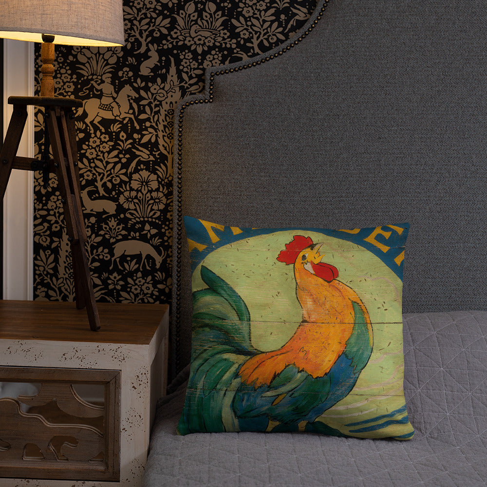 18 x 18 Blue Rooster Throw Pillow