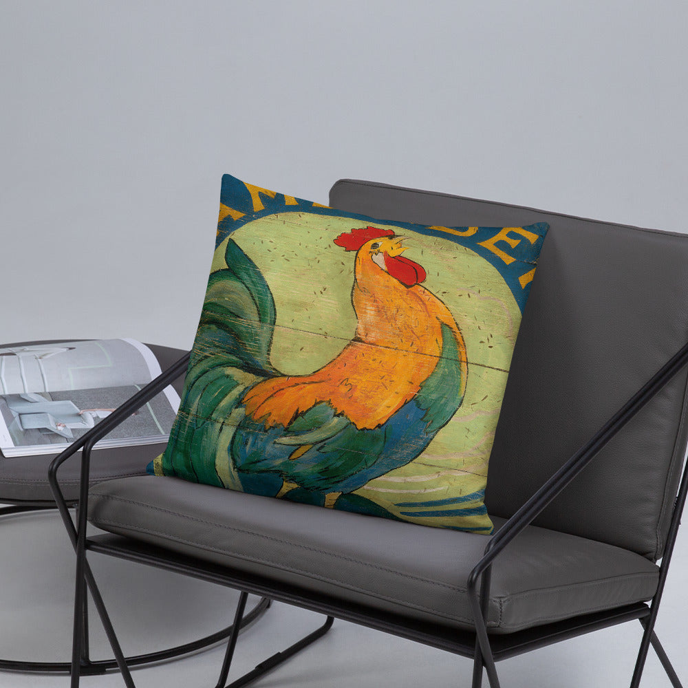 18 x 18 Blue Rooster Throw Pillow