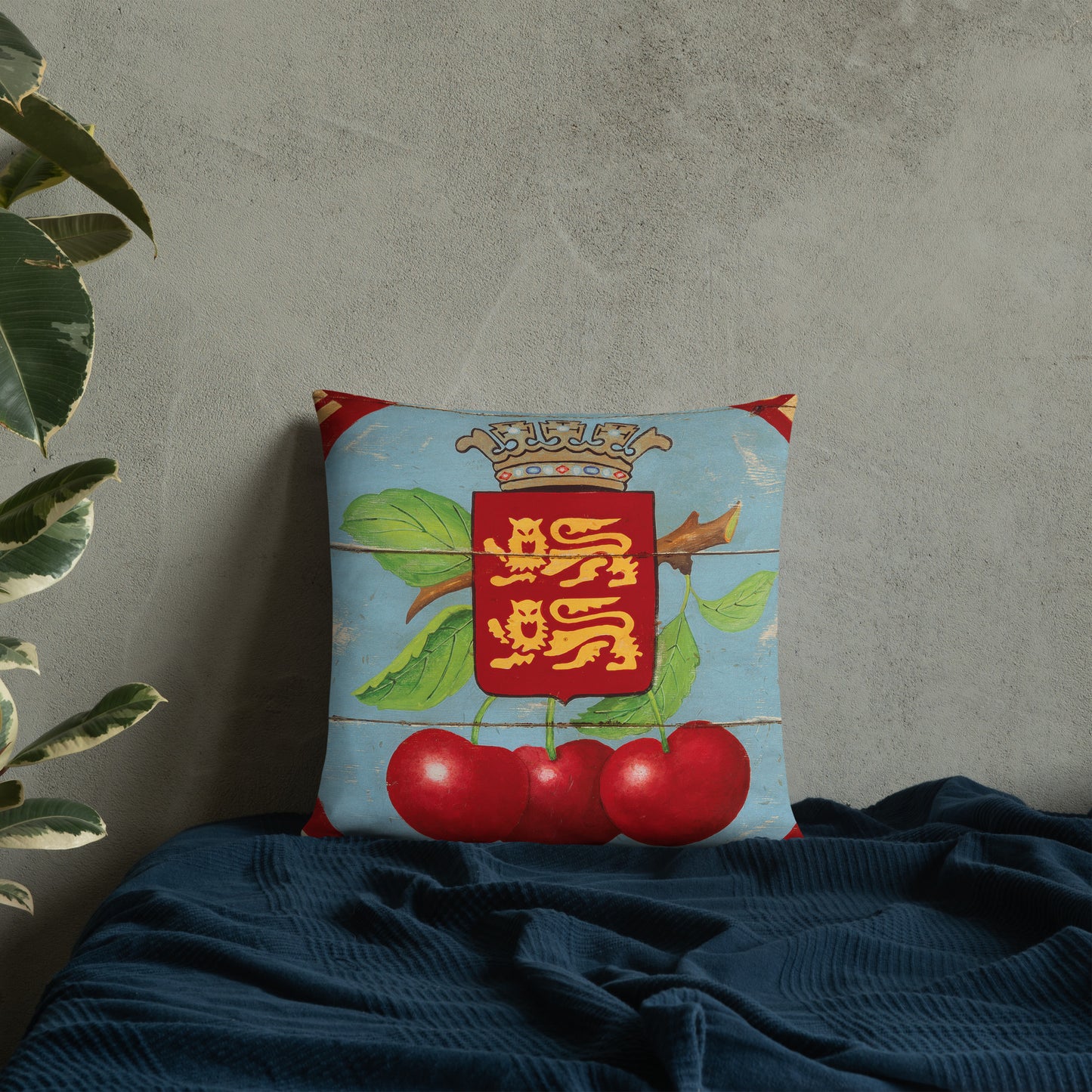 18 x 18 Red Cherries Red Border Throw Pillow