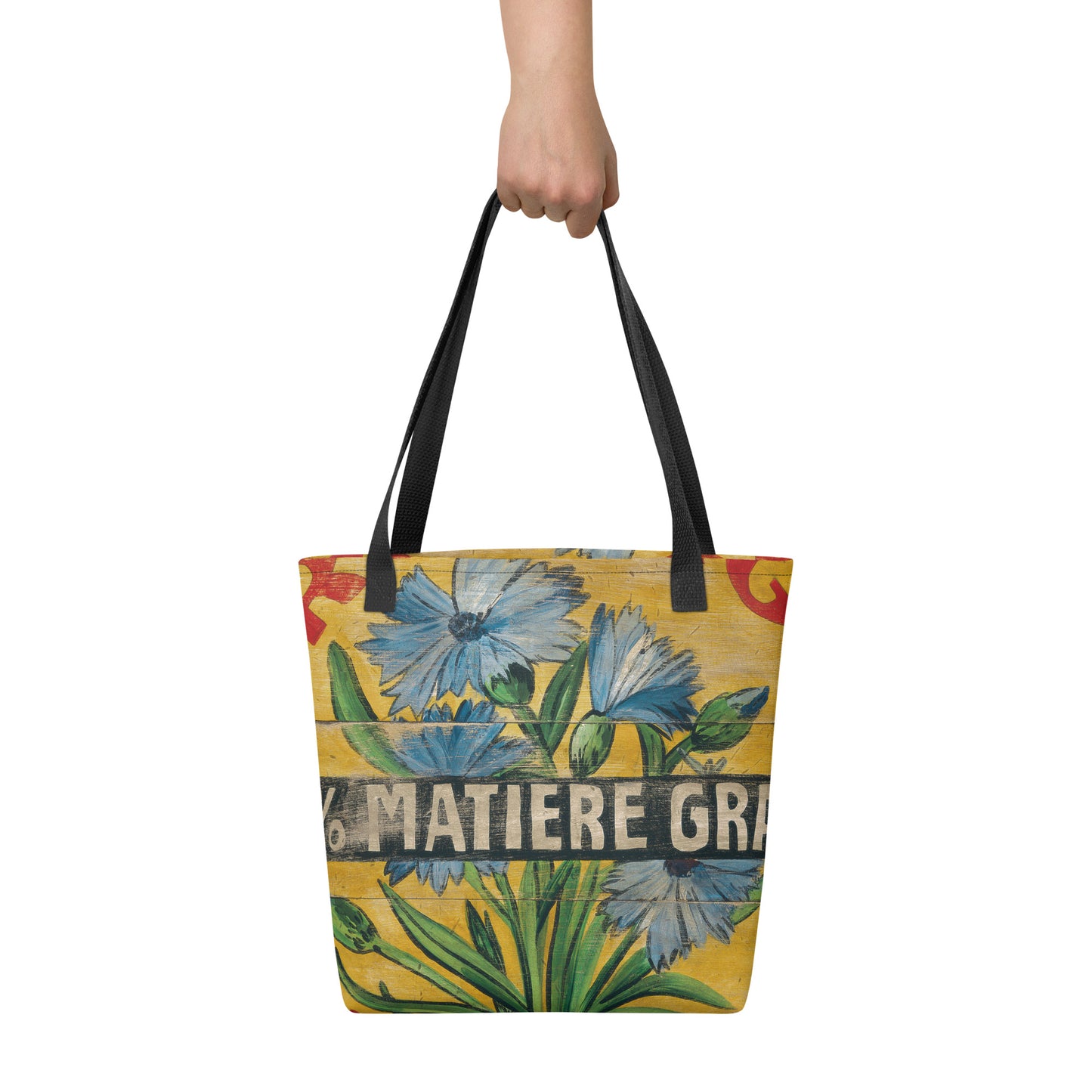 Blue Flower Tote on Yellow