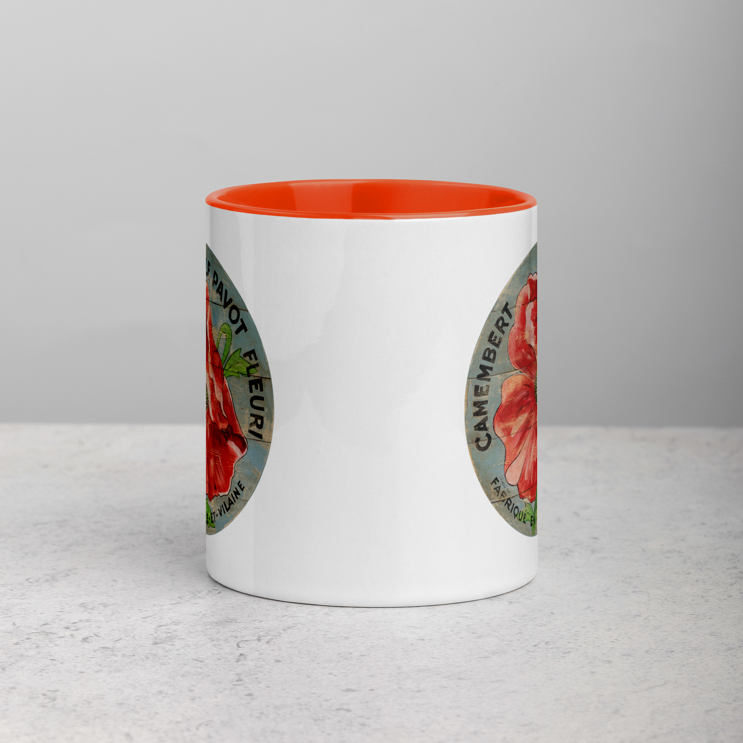 Red Poppy on blue Mug with Color Inside