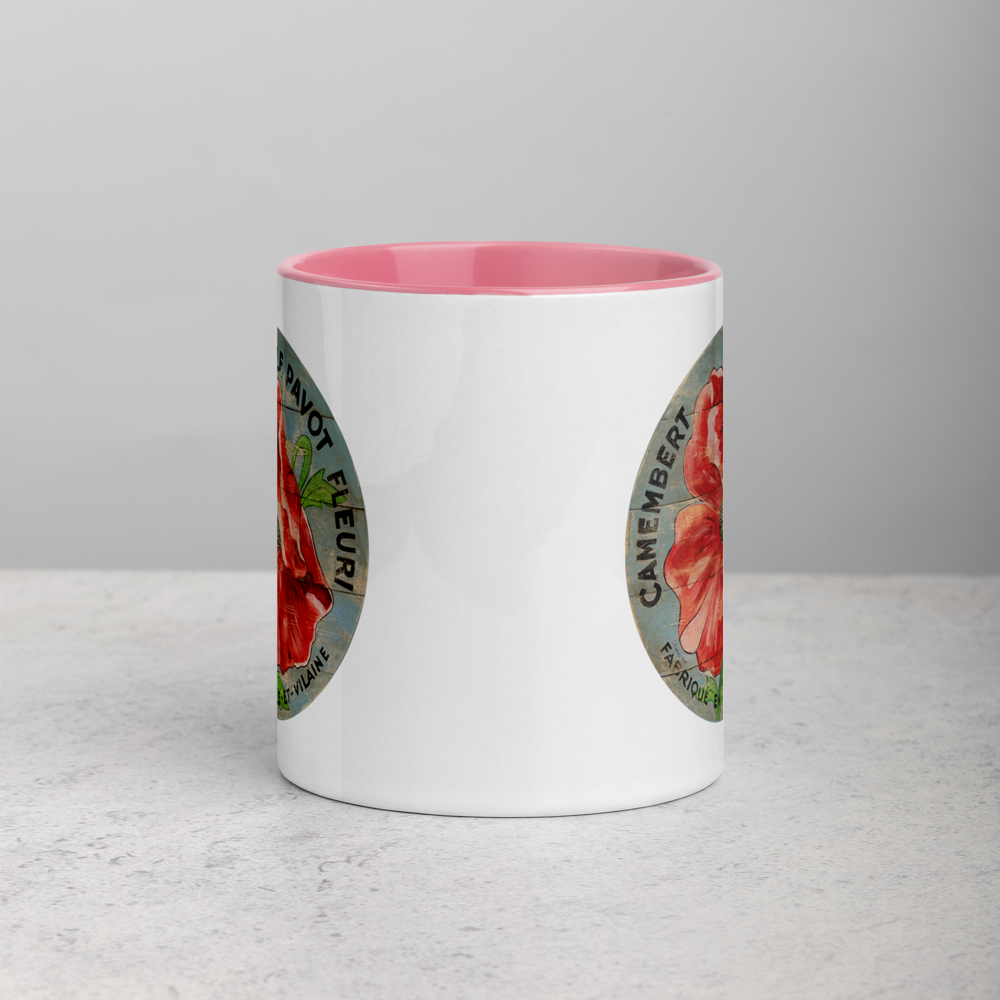 Red Poppy on blue Mug with Color Inside