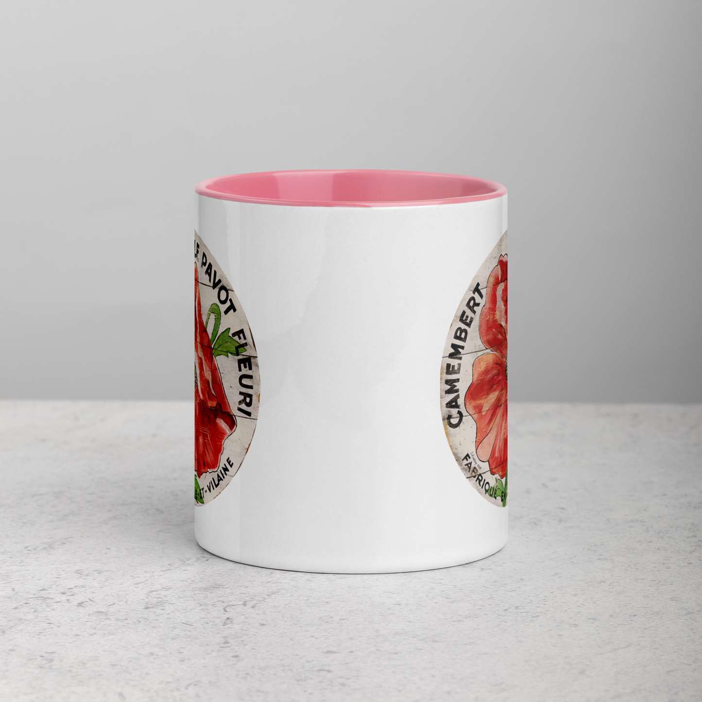 Red Poppy on cream Mug with Color Inside