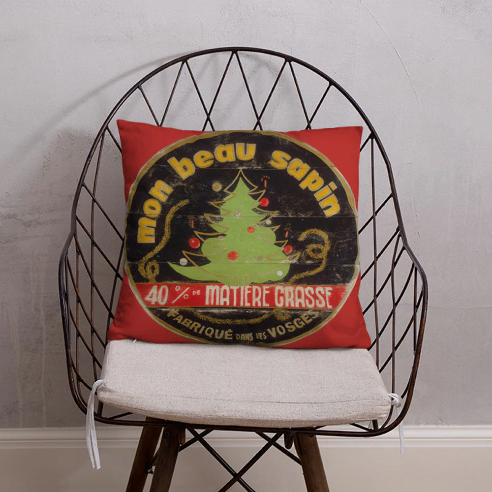 Christmas Tree Throw Pillow on Red 18 x 18
