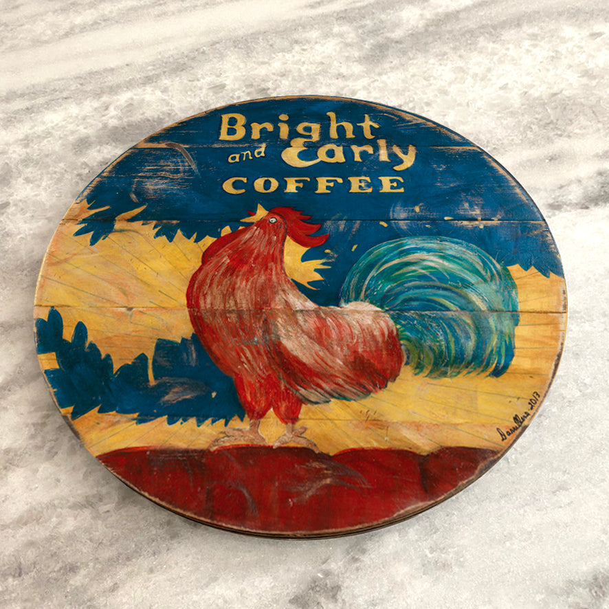 Bright & Early Rooster on Wood Lazy Susan - 15" or 23"