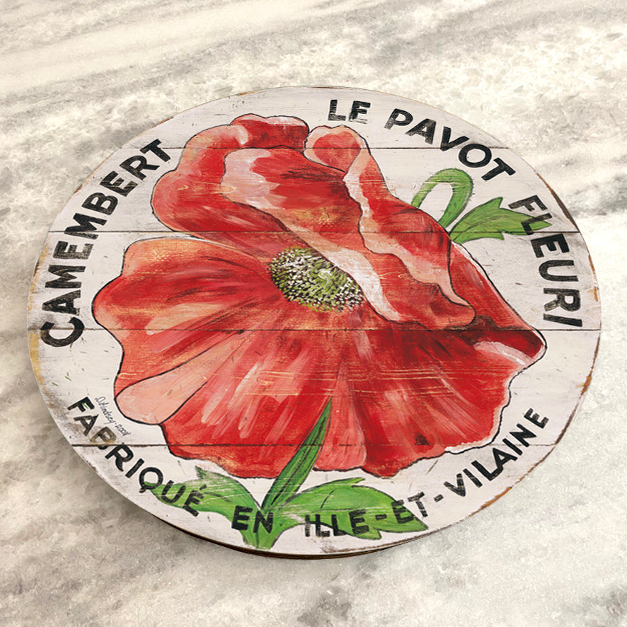 Red Poppy on Cream Wood Lazy Susan - 15" or 23"