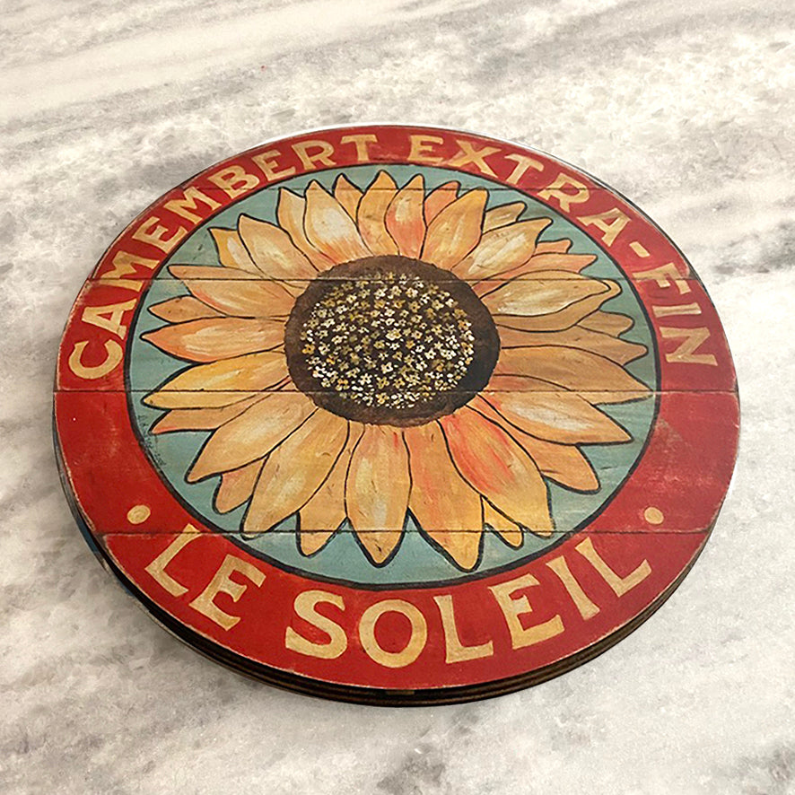 Yellow Sunflower on Blue Wood Lazy Susan - 15" or 23"
