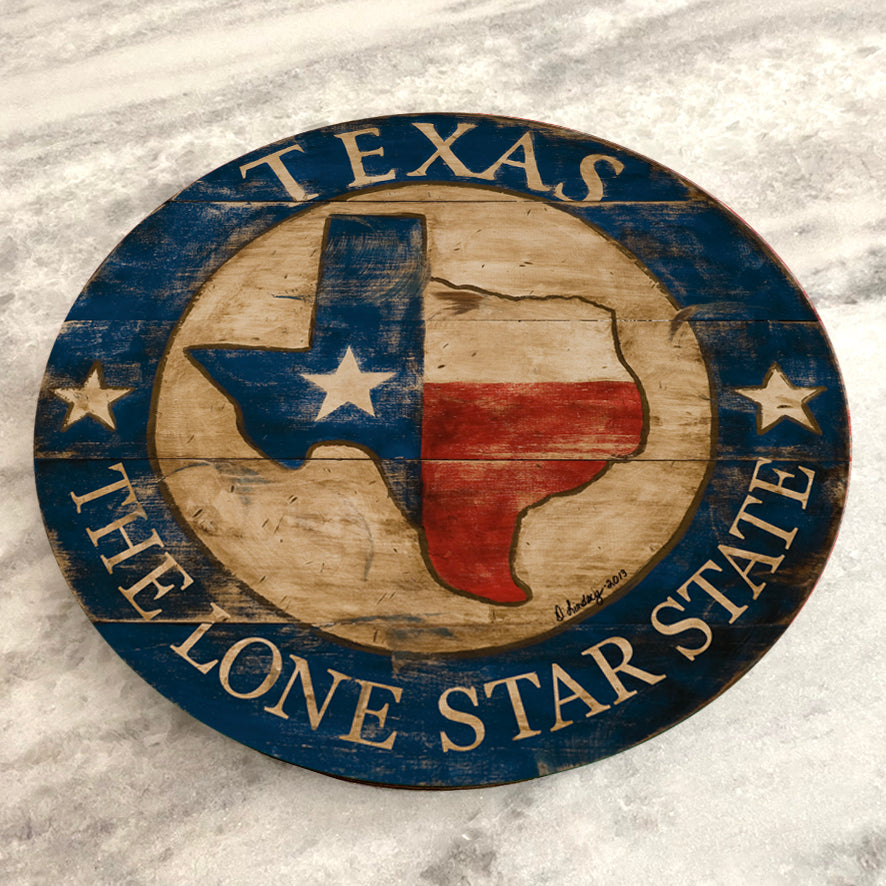 Texas State with Blue Border on Wood Lazy Susan - 15" or 23"