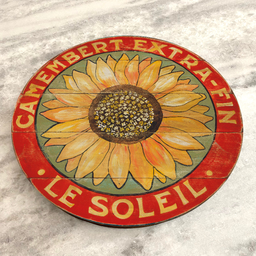 Yellow Sunflower on Sage Wood Lazy Susan - 15" or 23"