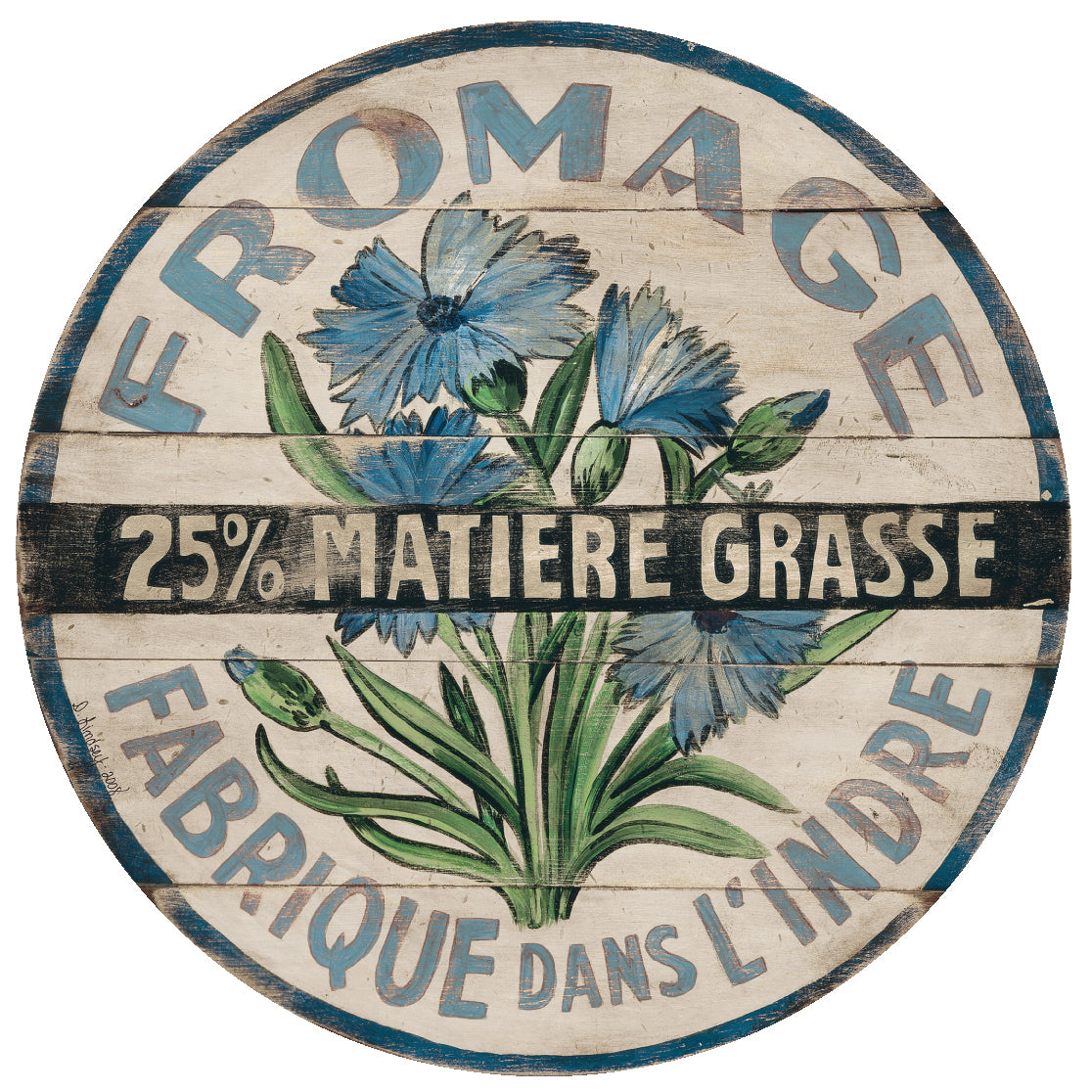 Fromage Blue Flower art on cream background by Darrellene Designs