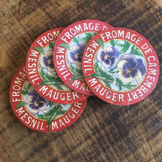 Purple Pansies red border wood Coasters (set of 4)