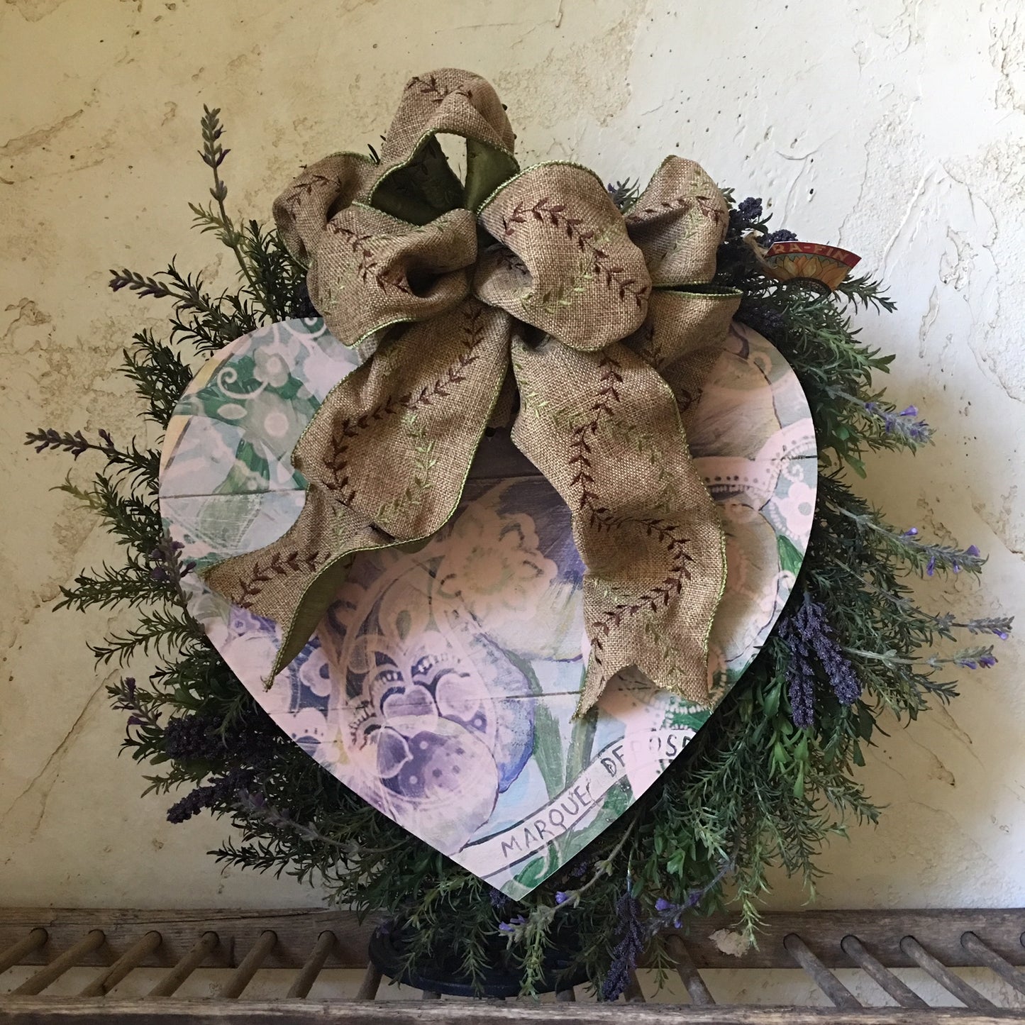 Purple Pansies Heart Board Wreath