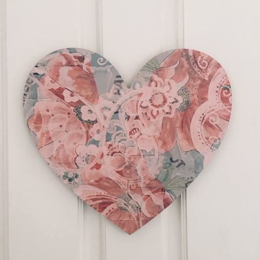 Heart Board Red and Blue Poppy Art decor