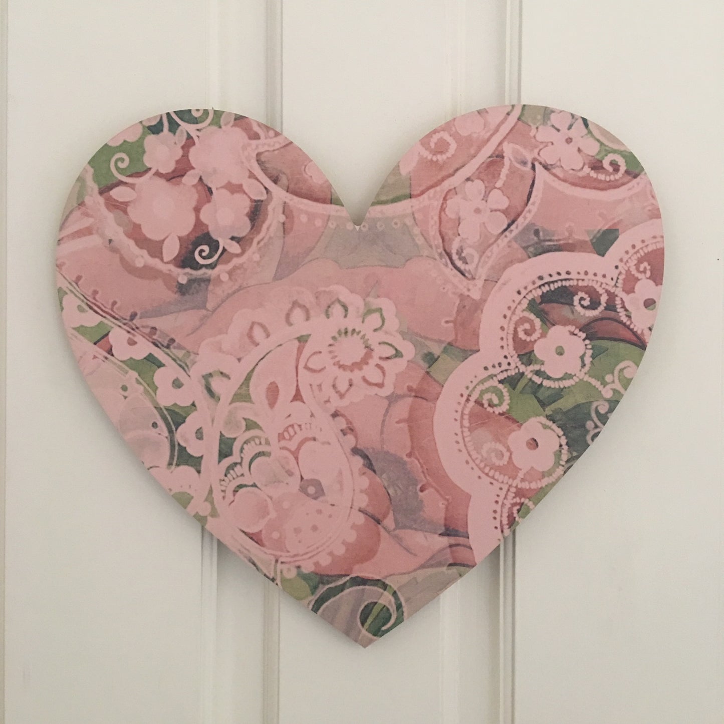 Heart Board Pink and Green Poppy Art Decor