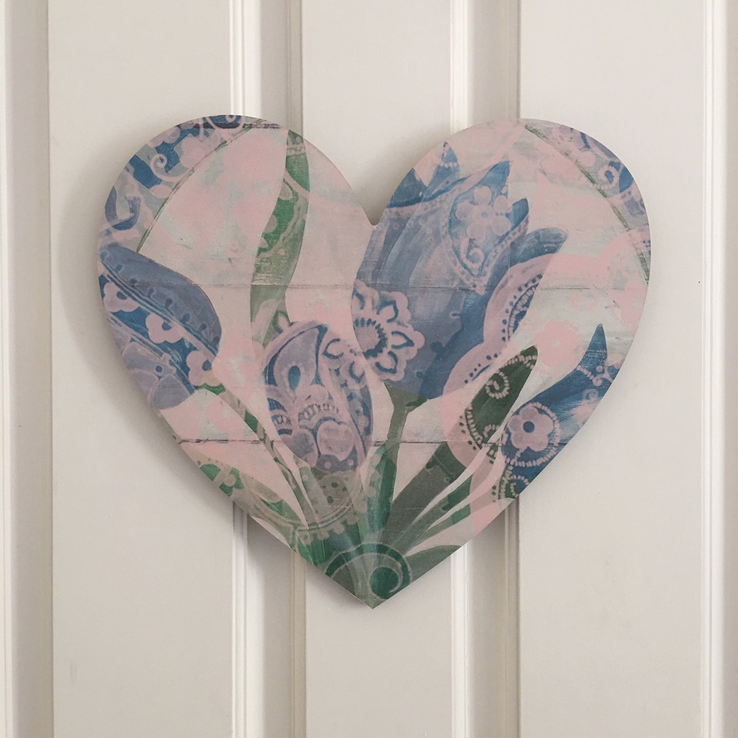 Heart Board Blue, Cream and Green Tulip Art