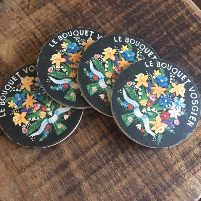 Bouquet of Flowers on black background wood Coasters