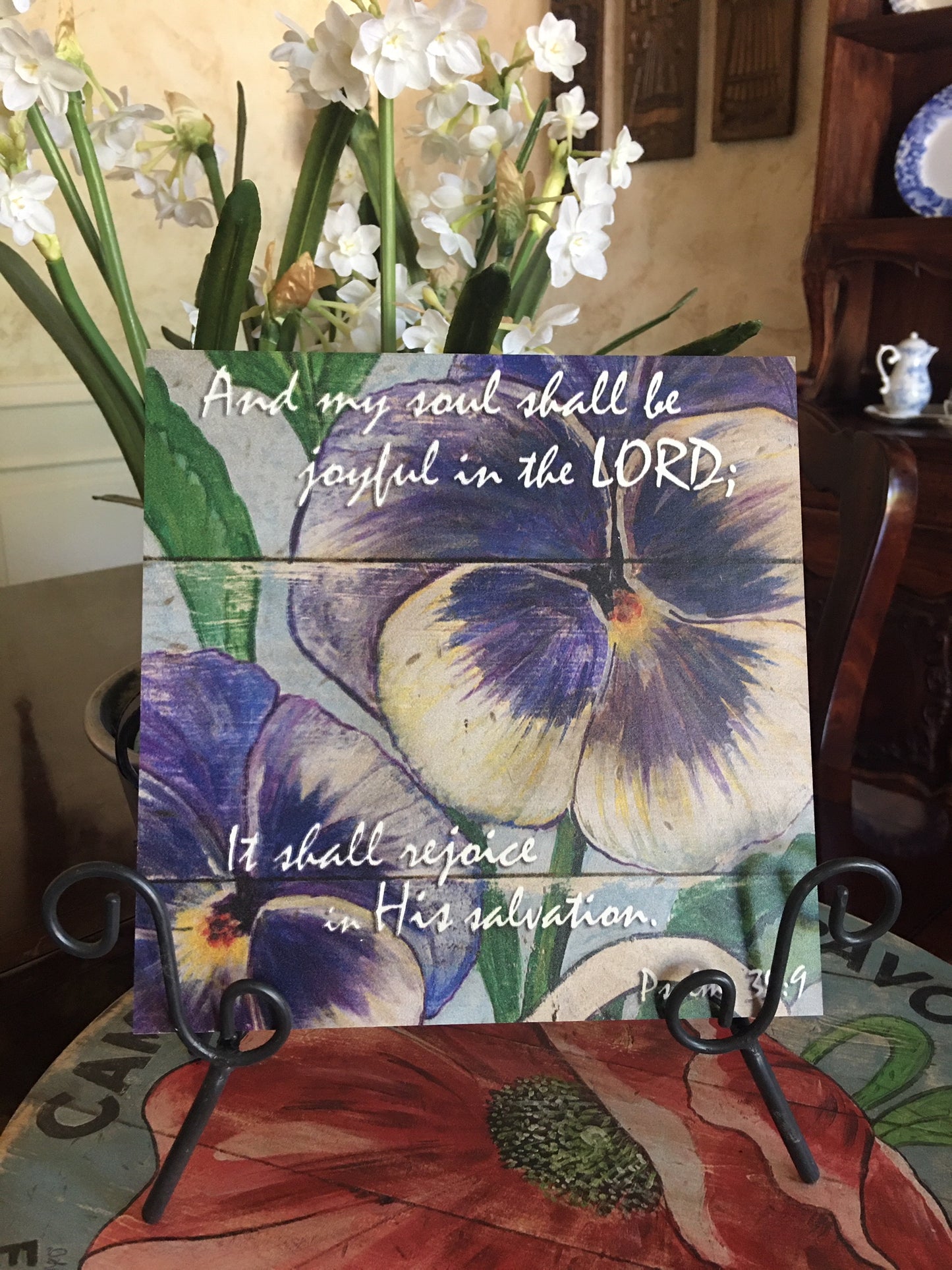 Purple Pansies Inspirational Art - Psalms 35:9