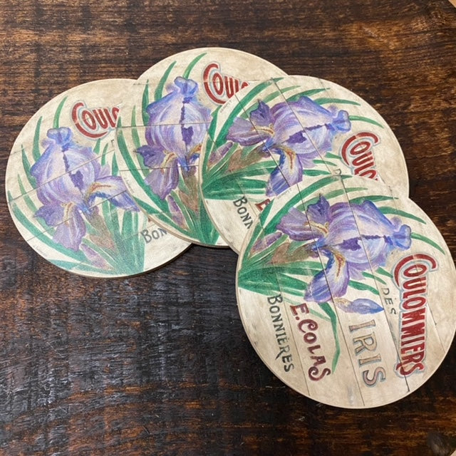 Purple Iris on cream background coasters (set of 4)
