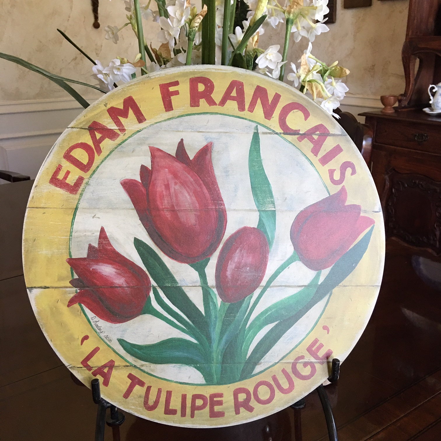 Red Tulip with Yellow border 15" or 23" Wall Art or Lazy Susan