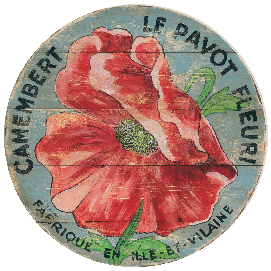 Red Poppy on Blue 15" or 23" Wall Art or Lazy Susan