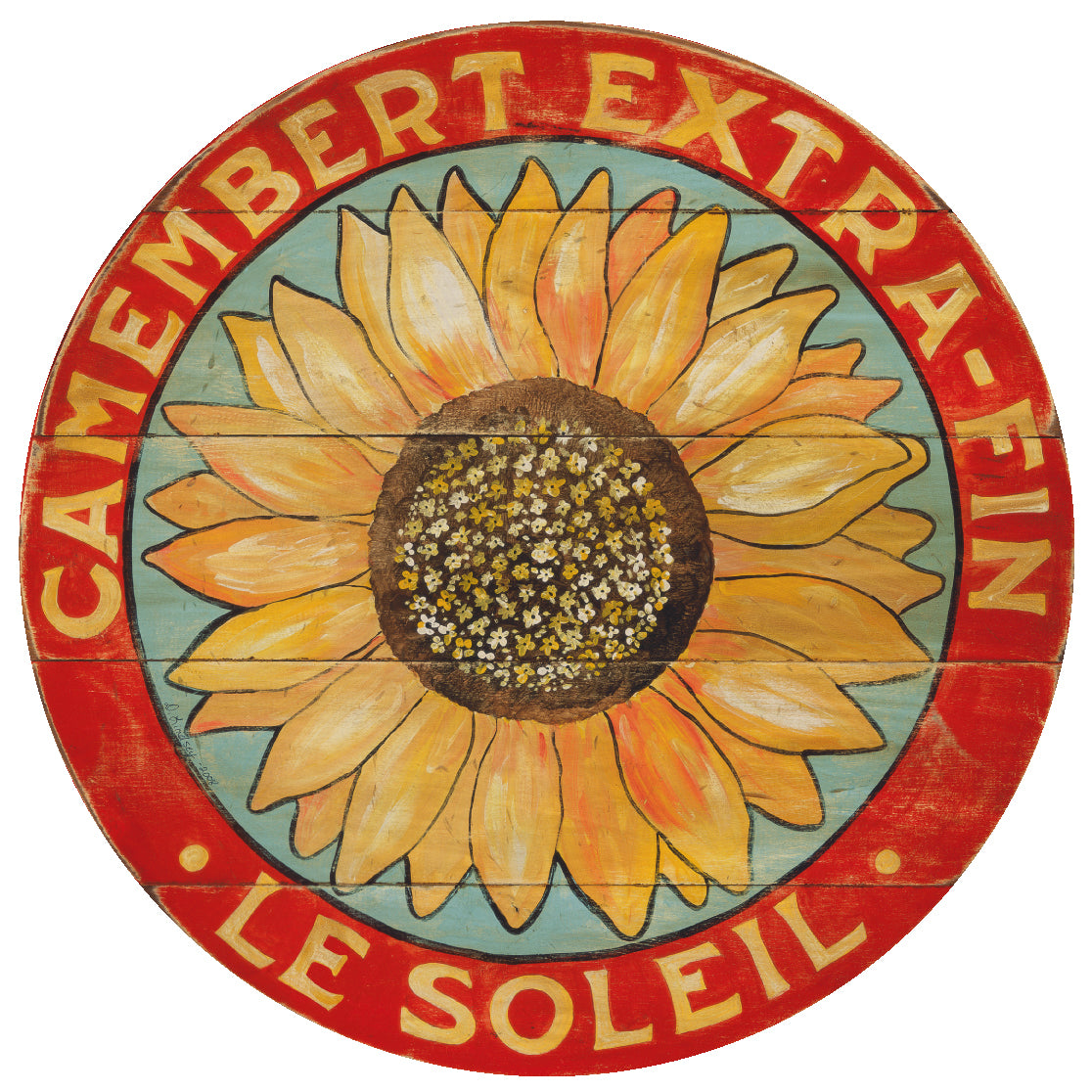 Camembert Yellow Sunflower Art with blue background by Darrellene Designs