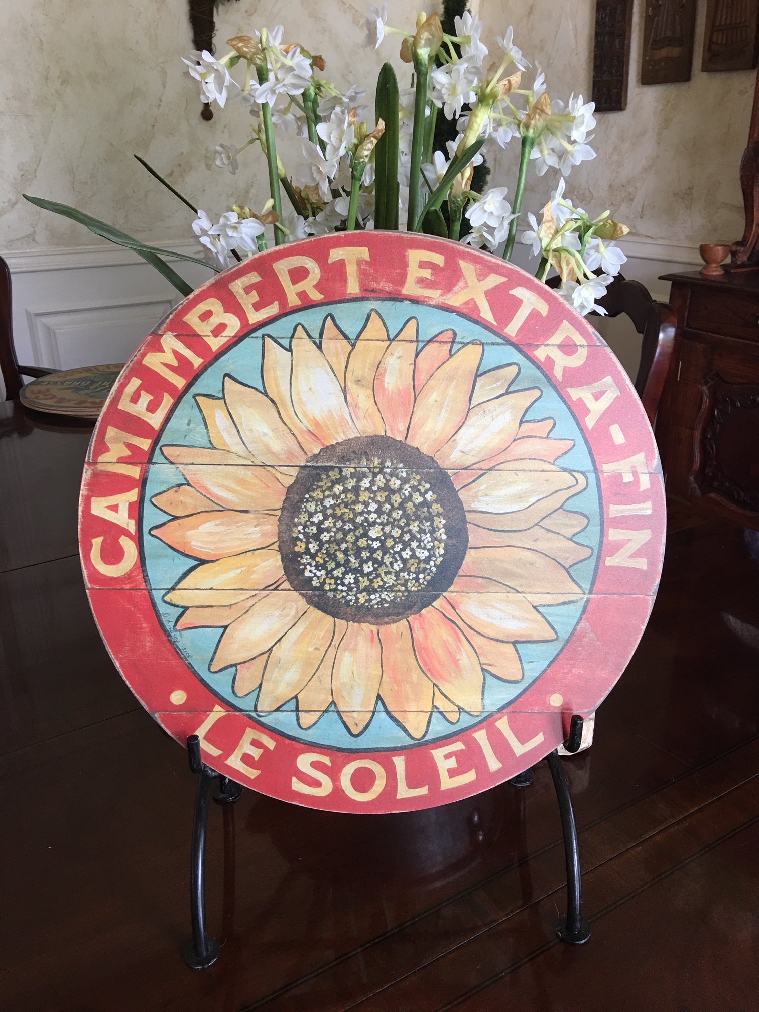 Yellow Sunflower on Blue 15" or 23" Wall Art or Lazy Susan