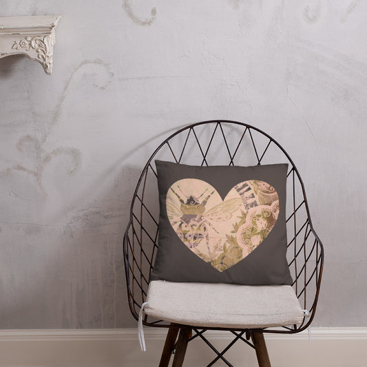 Heart Throw Pillow with our Vintage Bee Design 18 x 18