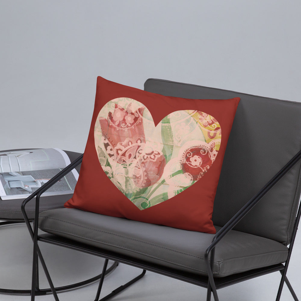 Heart Throw Pillow with our Red Tulip Art 18 x 18