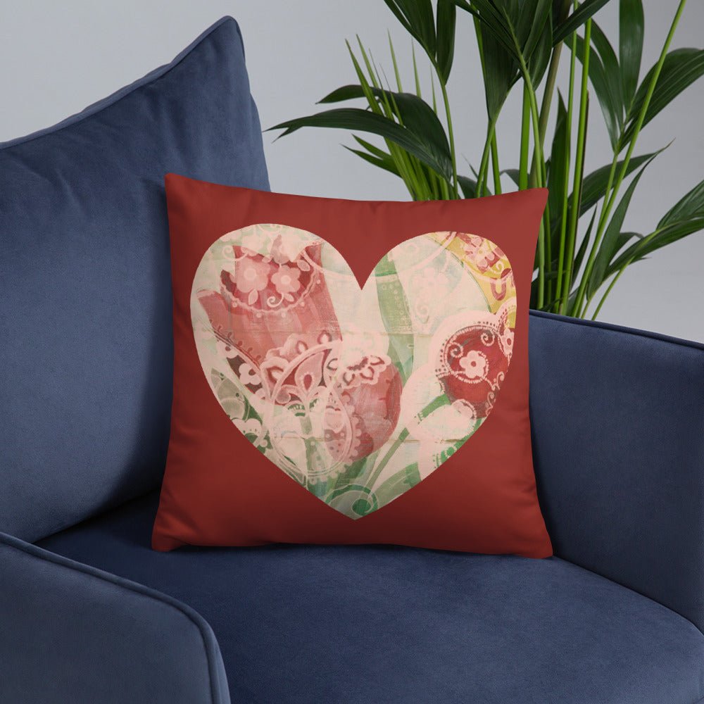 Heart Throw Pillow with our Red Tulip Art 18 x 18