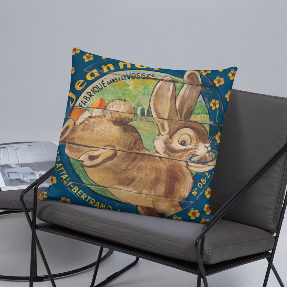 22 x 22 Brown Rabbit & Flowers Throw Pillow