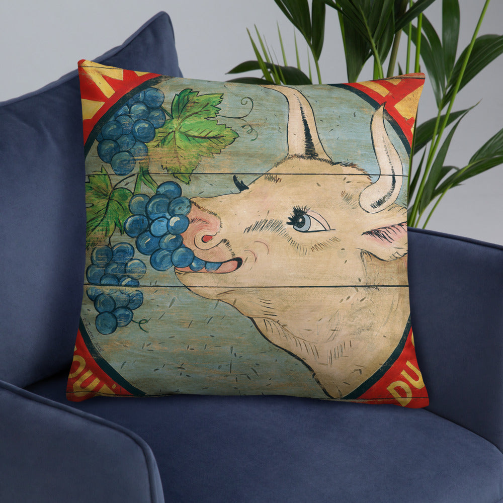 22 x 22 Cow Eating Grapes Throw Pillow