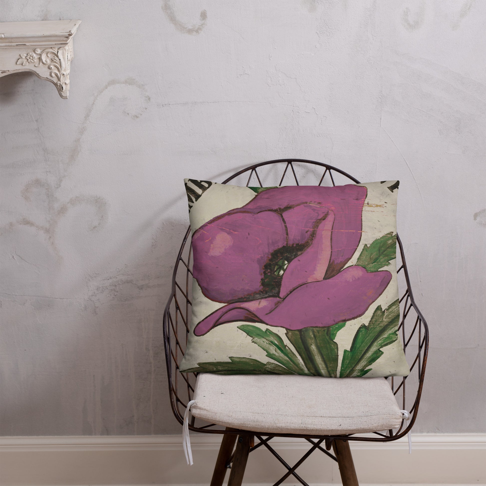 22 x 22 Plum Poppy Stem Throw Pillow