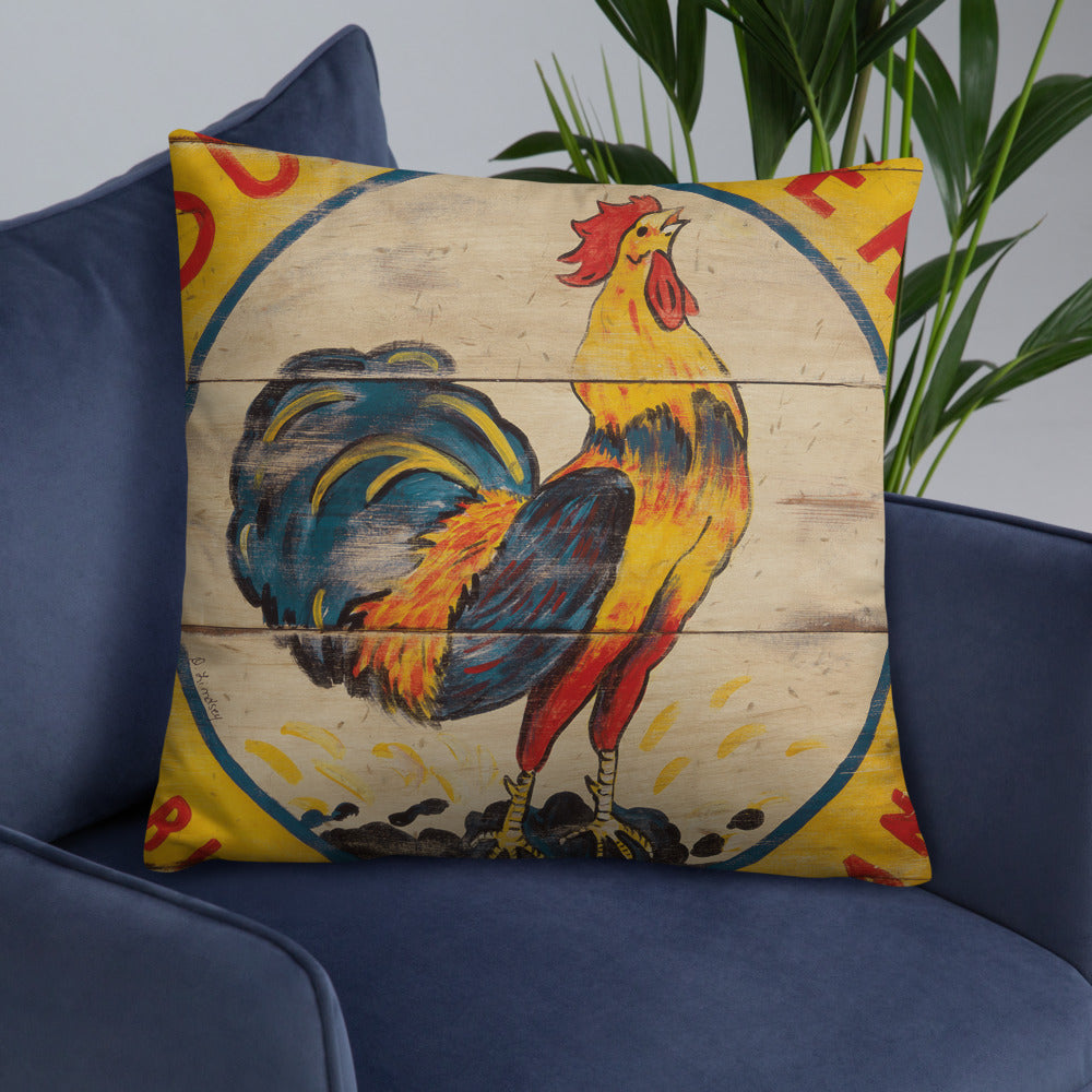 22 X 22 Yellow Rooster Throw Pillow