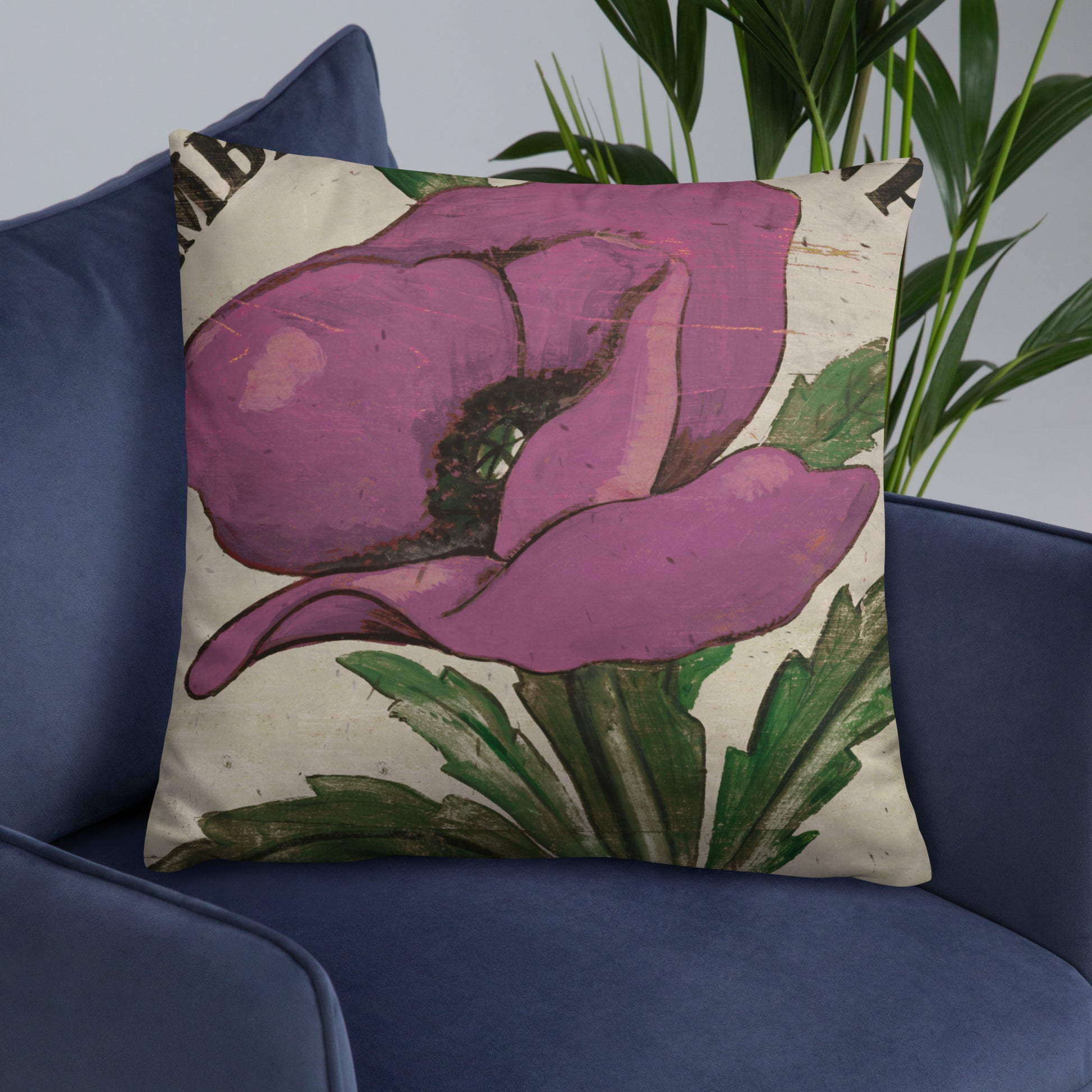 22 x 22 Plum Poppy Stem Throw Pillow