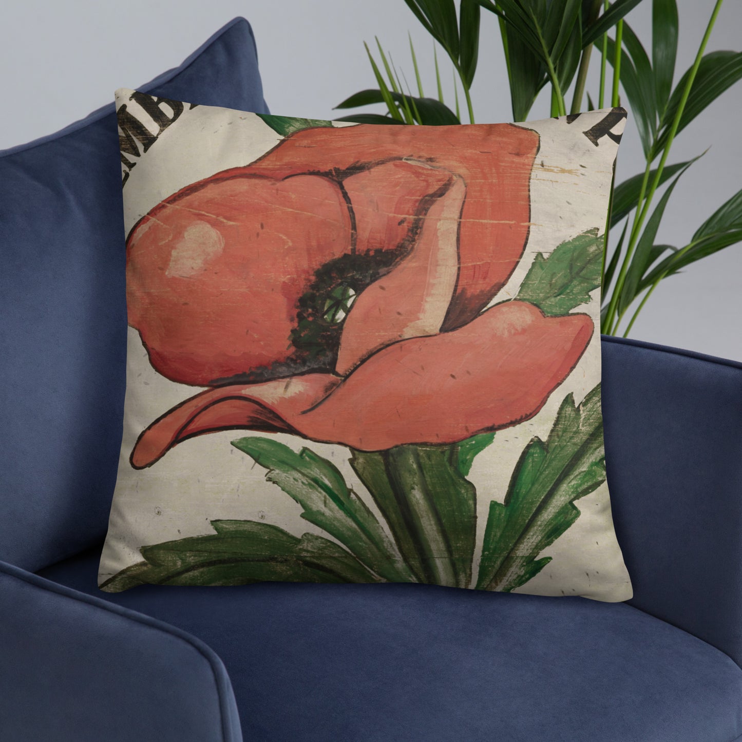 22 x 22 Pink Poppy Stem Throw Pillow