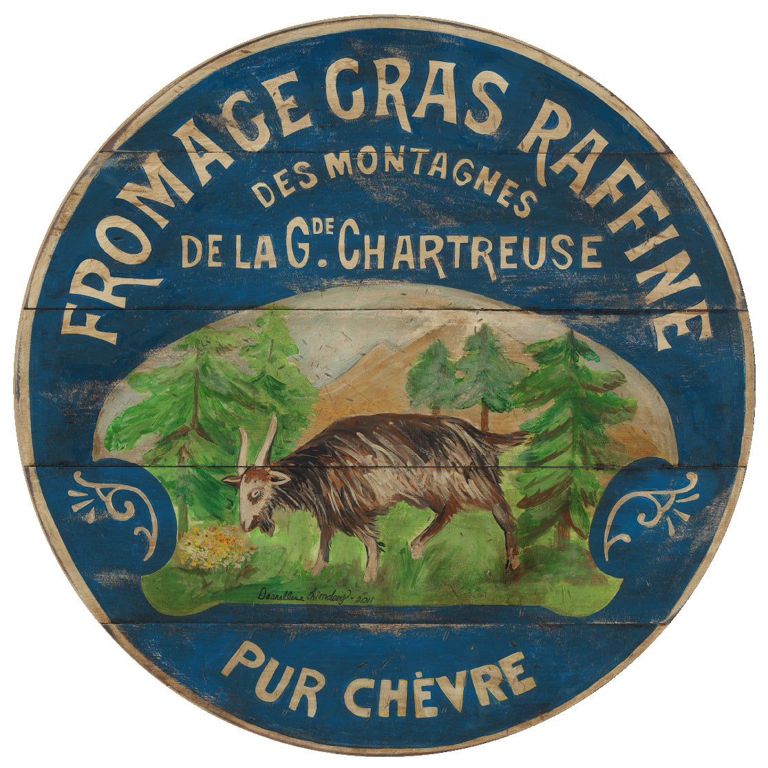 Happy French Goat on Wood Lazy Susan - 15" or 23"