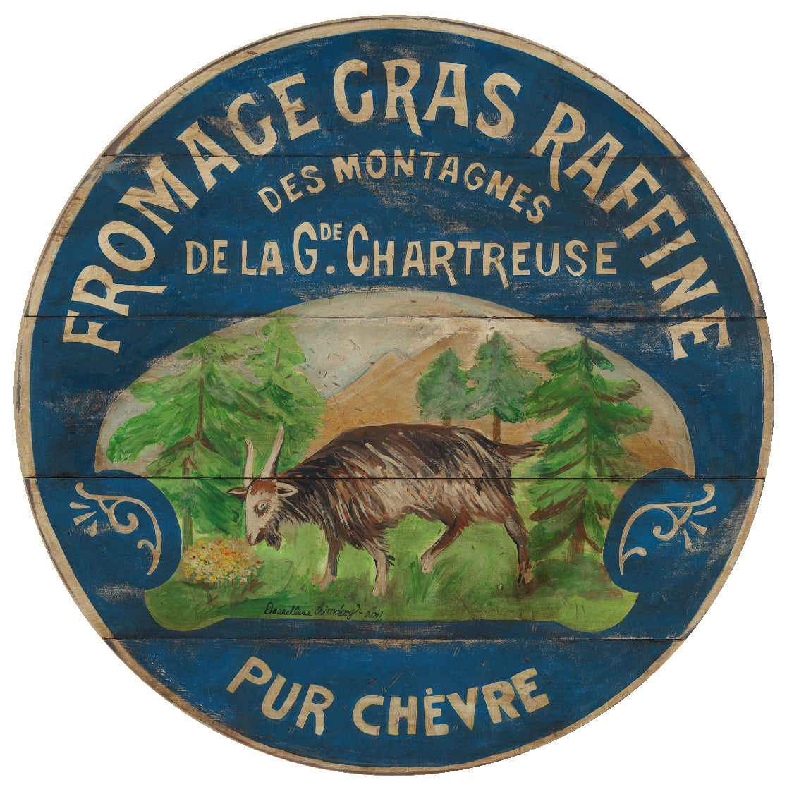 4 1/2 Happy French Goat Coaster on wood
